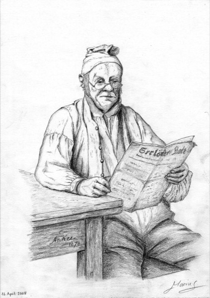 Zeitungslesender Bauer von Albert Anker